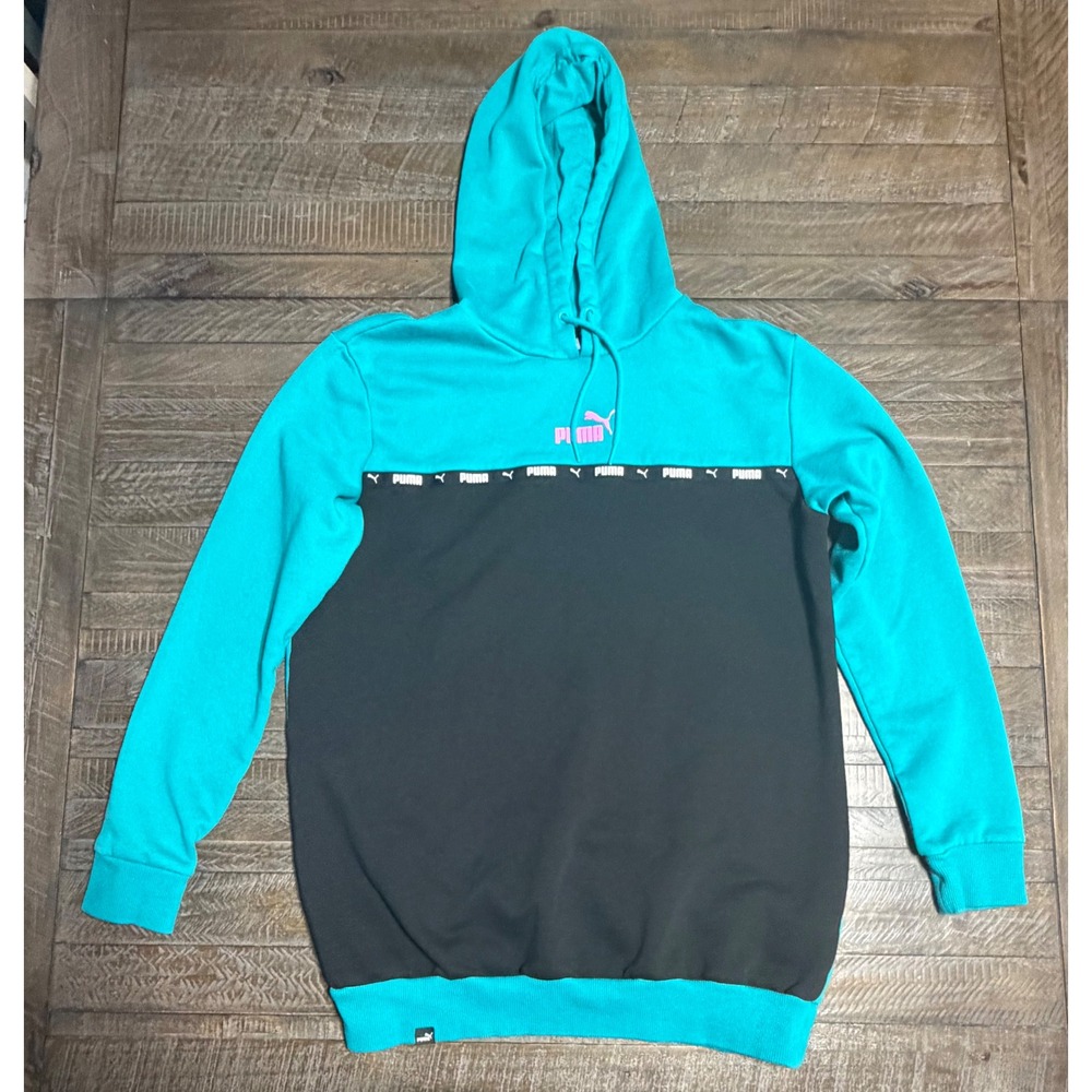 Puma Hoodie Men S Teal Black NWT Colorblock Pink Logo Taping Pullover Preloved